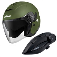 HK-172 FL コンポジット FRP ジェットヘルメット + KK-902 モーターサイクルインターカム 【Olive】