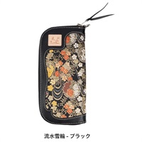 W-48K 花山ロングZIPウォレット 流水雪輪 ブラック