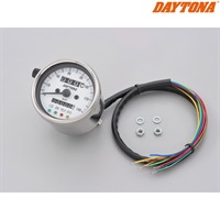 15639 機械式スピードメーター φ60 ホワイトLED照明 ステンレスボディ/ホワイトパネル インジケーター付き